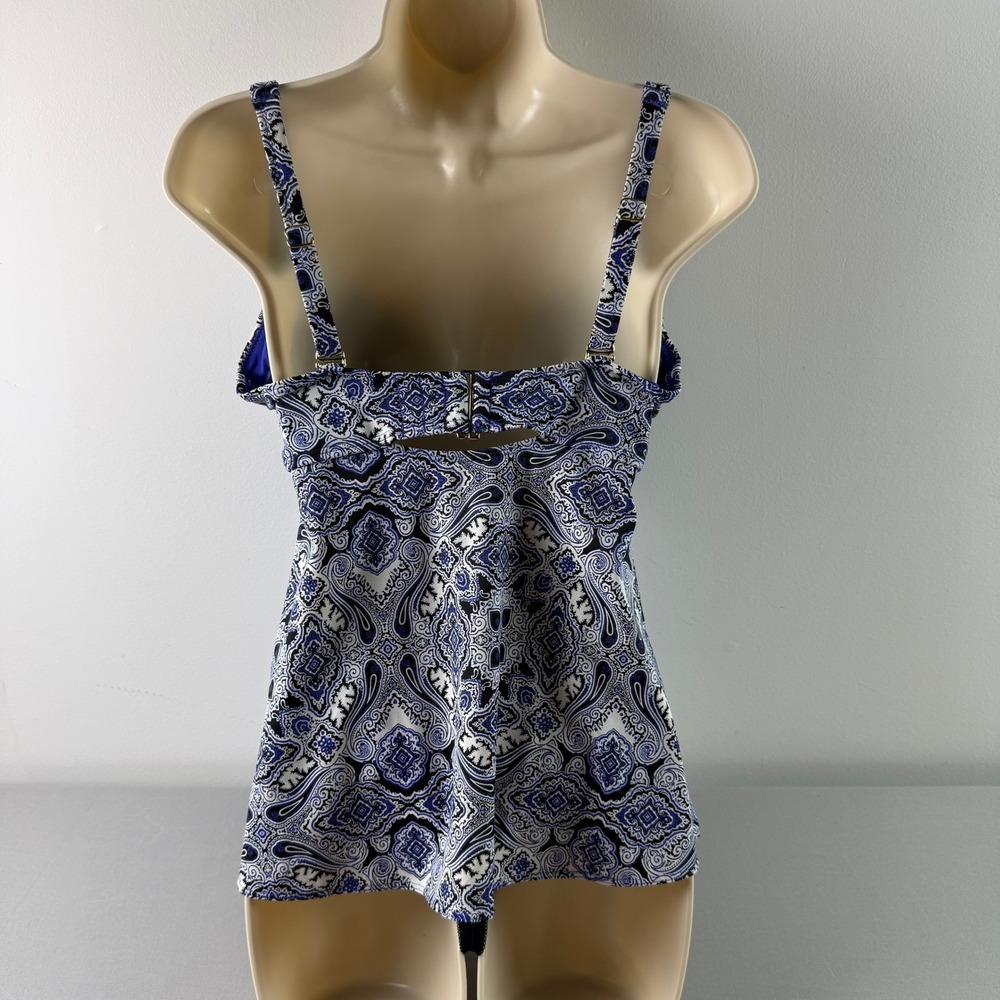 Soma Intimates Blue Paisley Underwire Tankini Swim Top Womens 34DD Medallion - Picture 12 of 16
